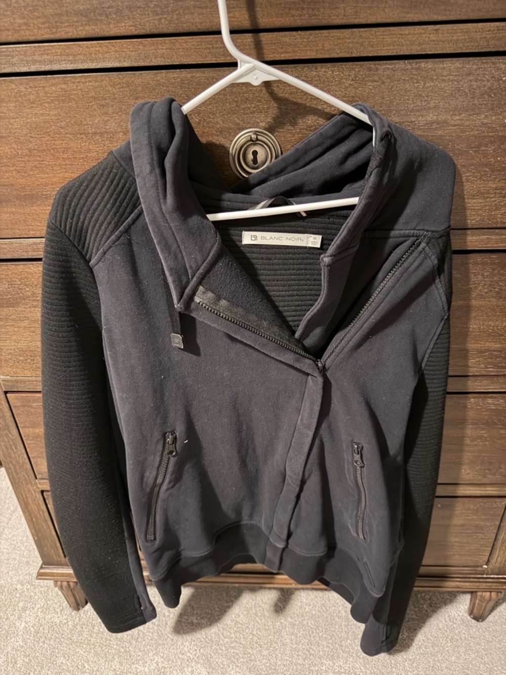 blanc noir black and charcoal hooded zip jacket